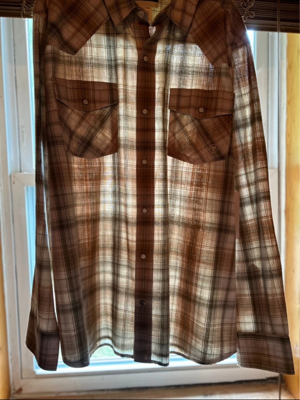 Ariat Men's Brown and Cream Plaid Button-Down Shirt